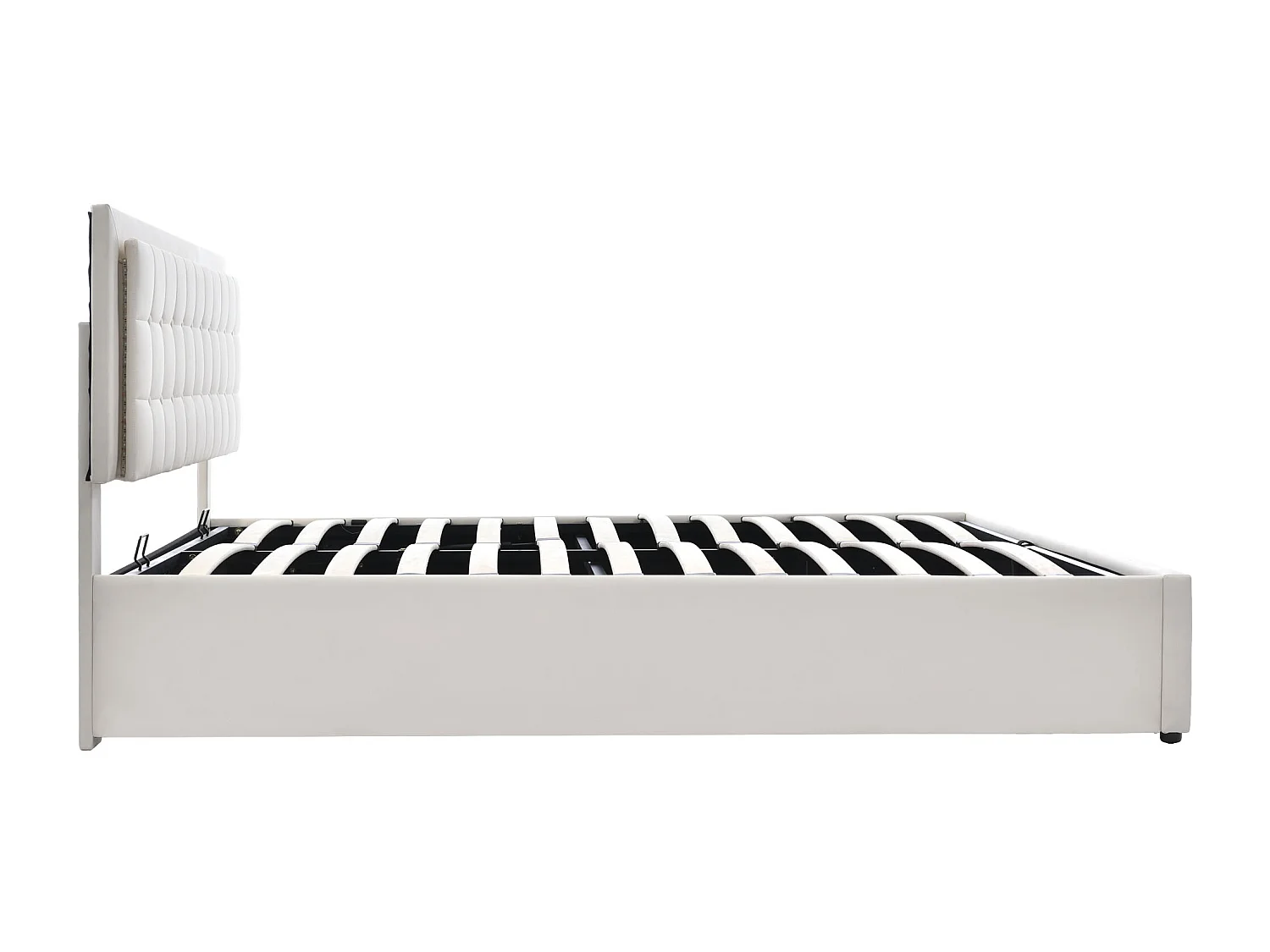 Lit coffre 140x200 cm, LED et sommier à lattes, rangement hydraulique, similicuir PU blanc(Sans matelas)