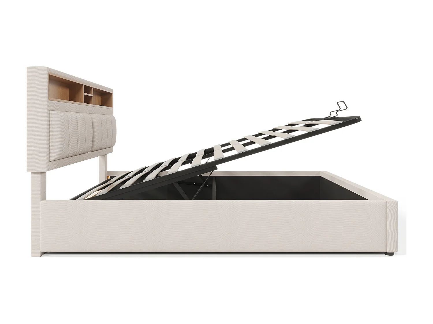 Lit coffre 160x200 cm avec tête de lit réglable et prises USB Type C, lin beige (Sans matelas)