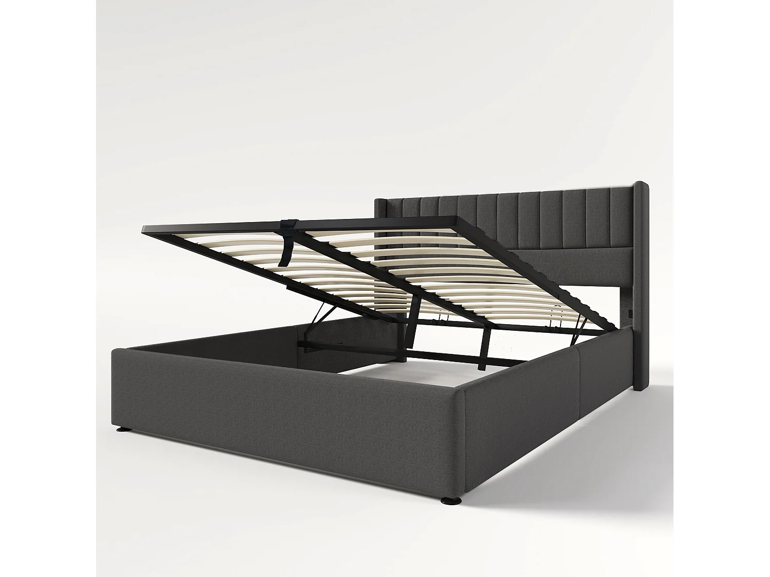 Lit coffre 140x200 cm avec tête de lit rembourrée et sommier relevable en lin gris (Sans matelas)