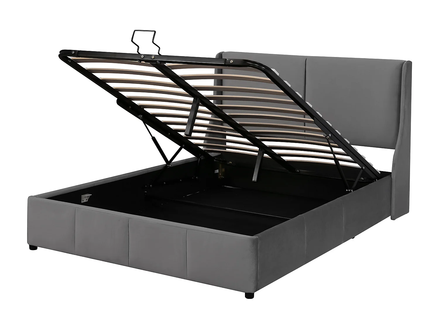 Lit coffre 140x190 cm avec sommier en bois - tête de lit capitonnée - velours - gris (sans matelas)