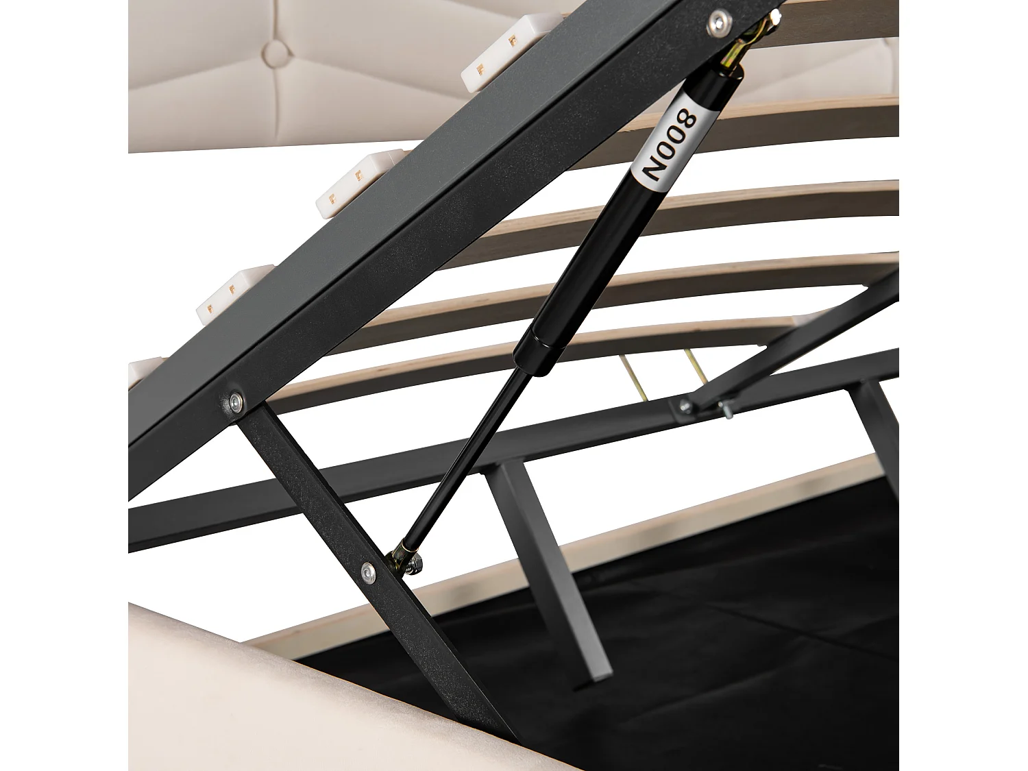 Lit coffre 160x200 cm avec sommier - tête de lit réglable en hauteur - métal + bois - velours beige (sans matelas)