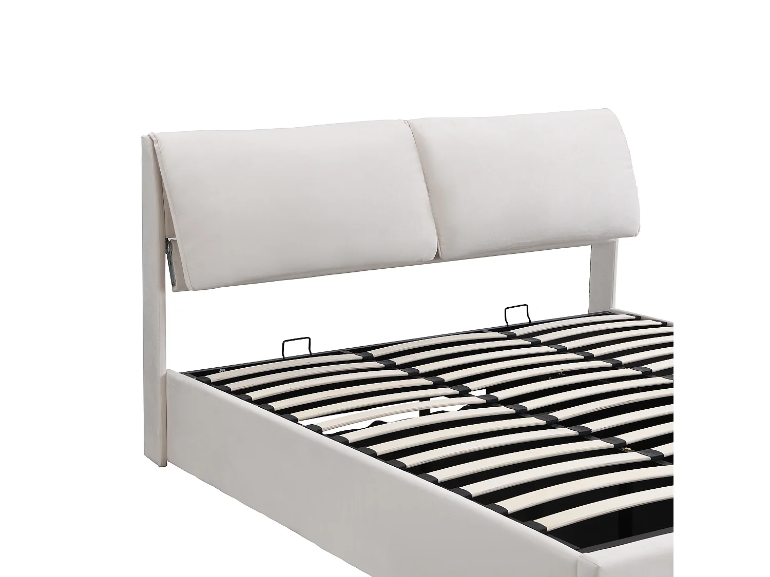 Lit coffre 180x200 cm avec sommier - tête de lit rembourré avec 3 tiroirs - velours - beige - blanc (sans matelas)