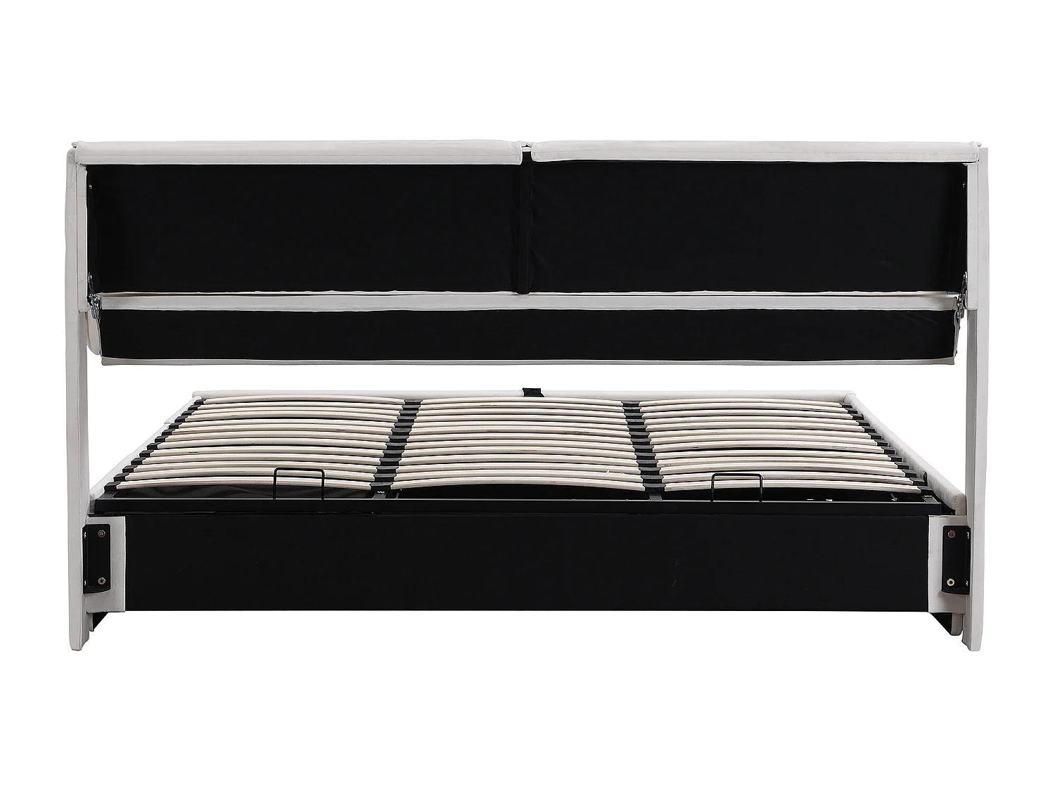 Lit coffre 180x200 cm avec sommier - tête de lit rembourré avec 3 tiroirs - velours - beige - blanc (sans matelas)