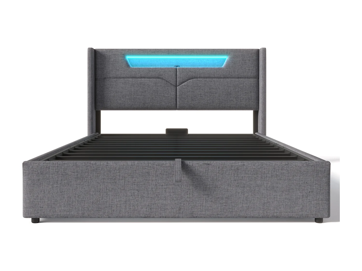 Lit coffre 140x200 cm - tête de lit avec USB et LED - cadre de lit en métal - lin gris (sans matelas)