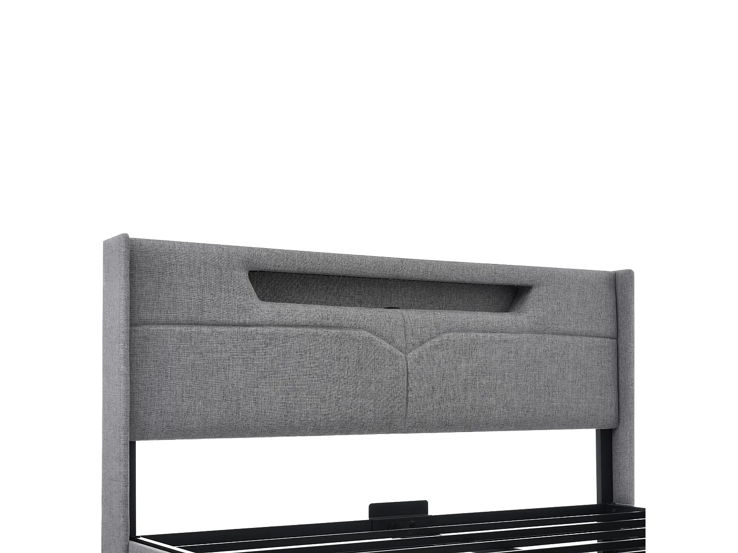 Lit coffre 140x200 cm - tête de lit avec USB et LED - cadre de lit en métal - lin gris (sans matelas)