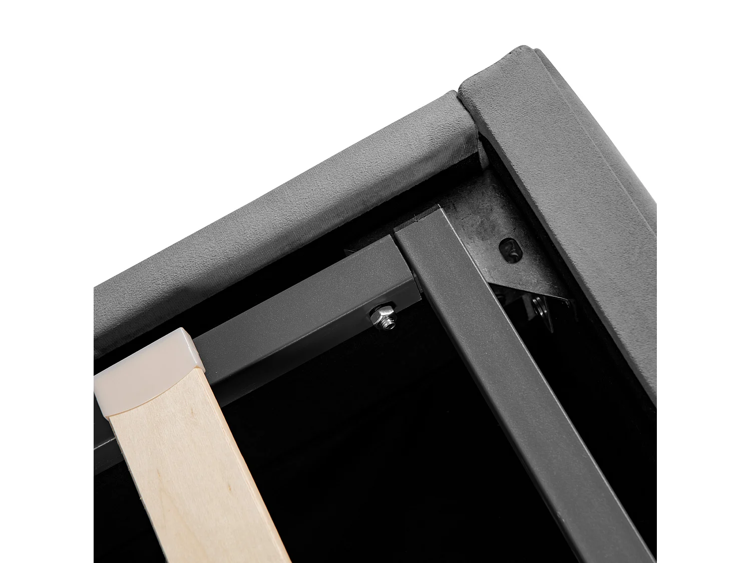 Lit coffre 160x200 cm avec sommier - tête de lit réglable en hauteur - métal + bois - velours gris (sans matelas)