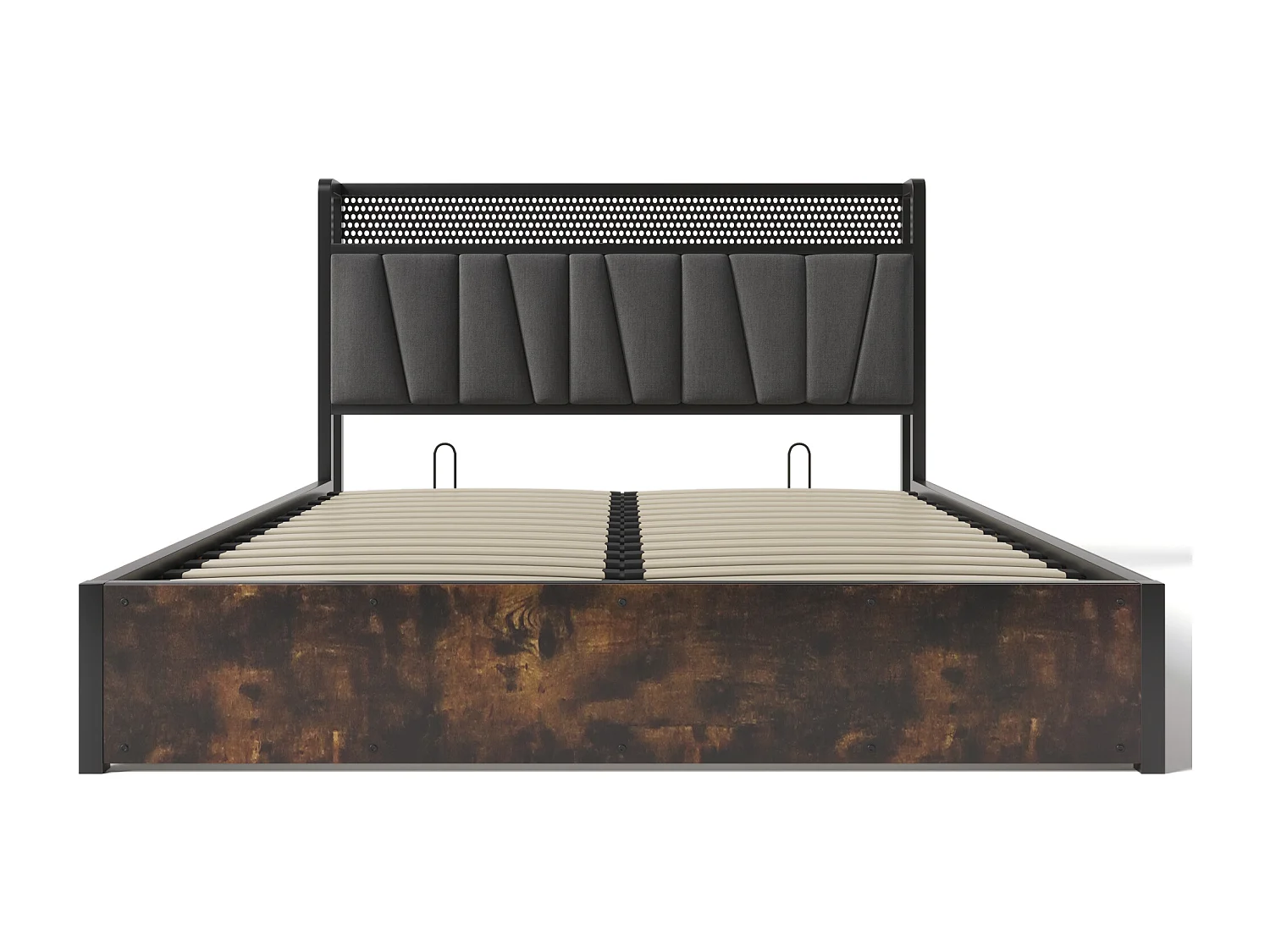 Lit coffre 140x200 cm avec tête de lit LED RGBW, prises et USB, rangement, lin gris (Avec matelas)