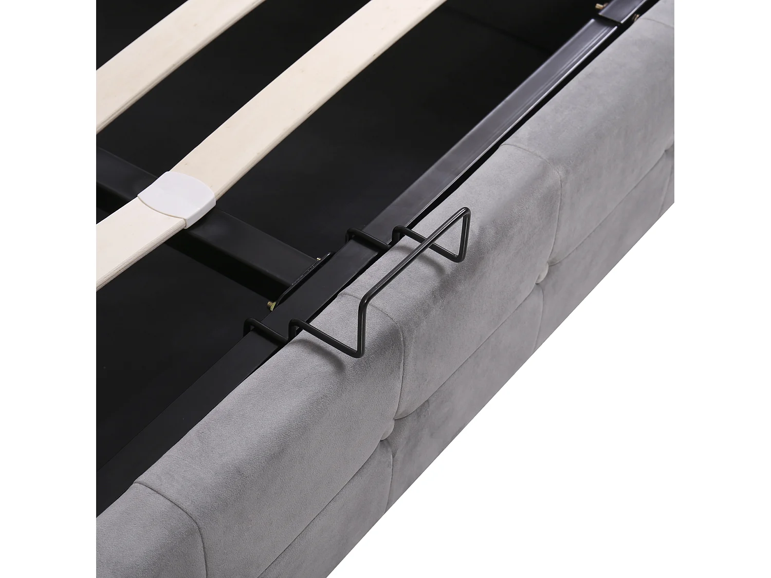 Lit coffre 140x200 cm, coffre hydraulique, tête de lit rembourrée, 24 lattes, velours gris(Sans matelas)