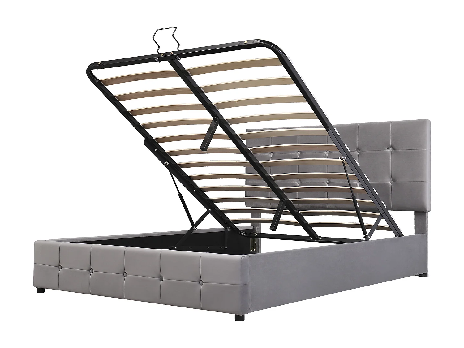 Lit coffre 140x200 cm, coffre hydraulique, tête de lit rembourrée, 24 lattes, velours gris(Sans matelas)