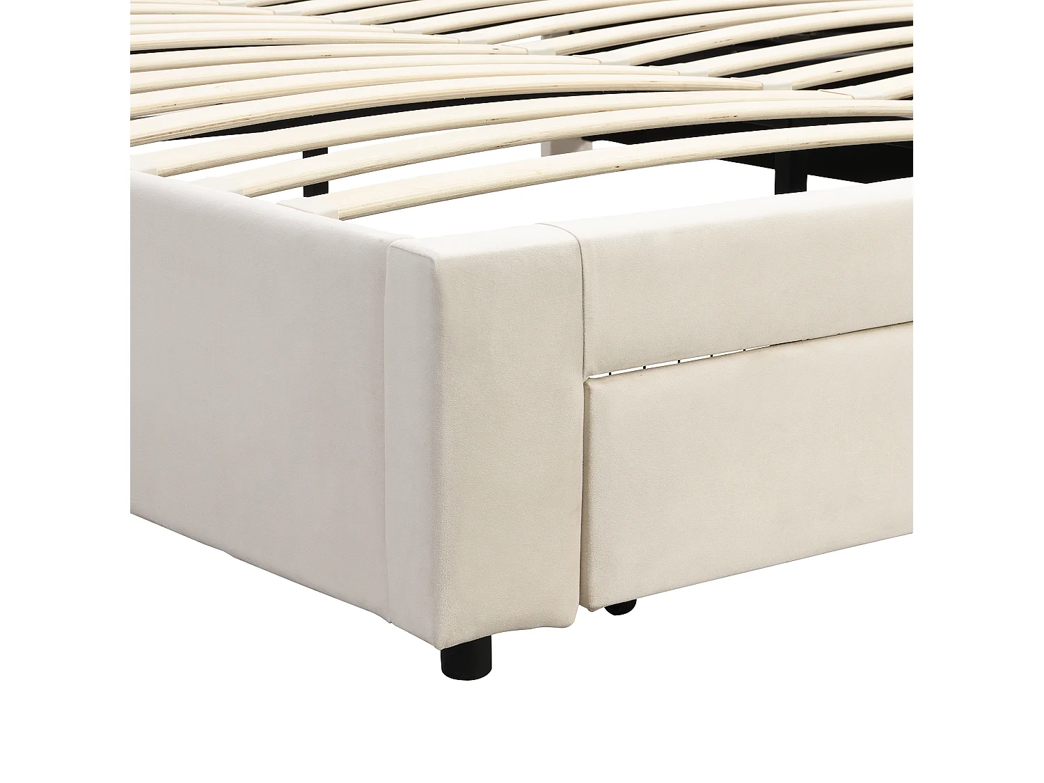 Lit coffre 160x200 cm avec tête de lit réglable et tiroirs de rangement velours beige (Sans matelas)