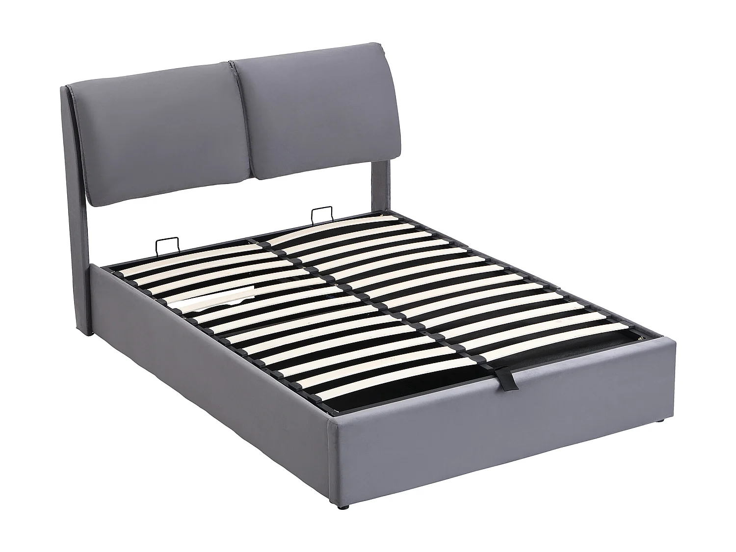 Lit coffre 140x190 cm avec sommier - tête de lit rembourré avec 3 tiroirs - velours - gris (sans matelas)