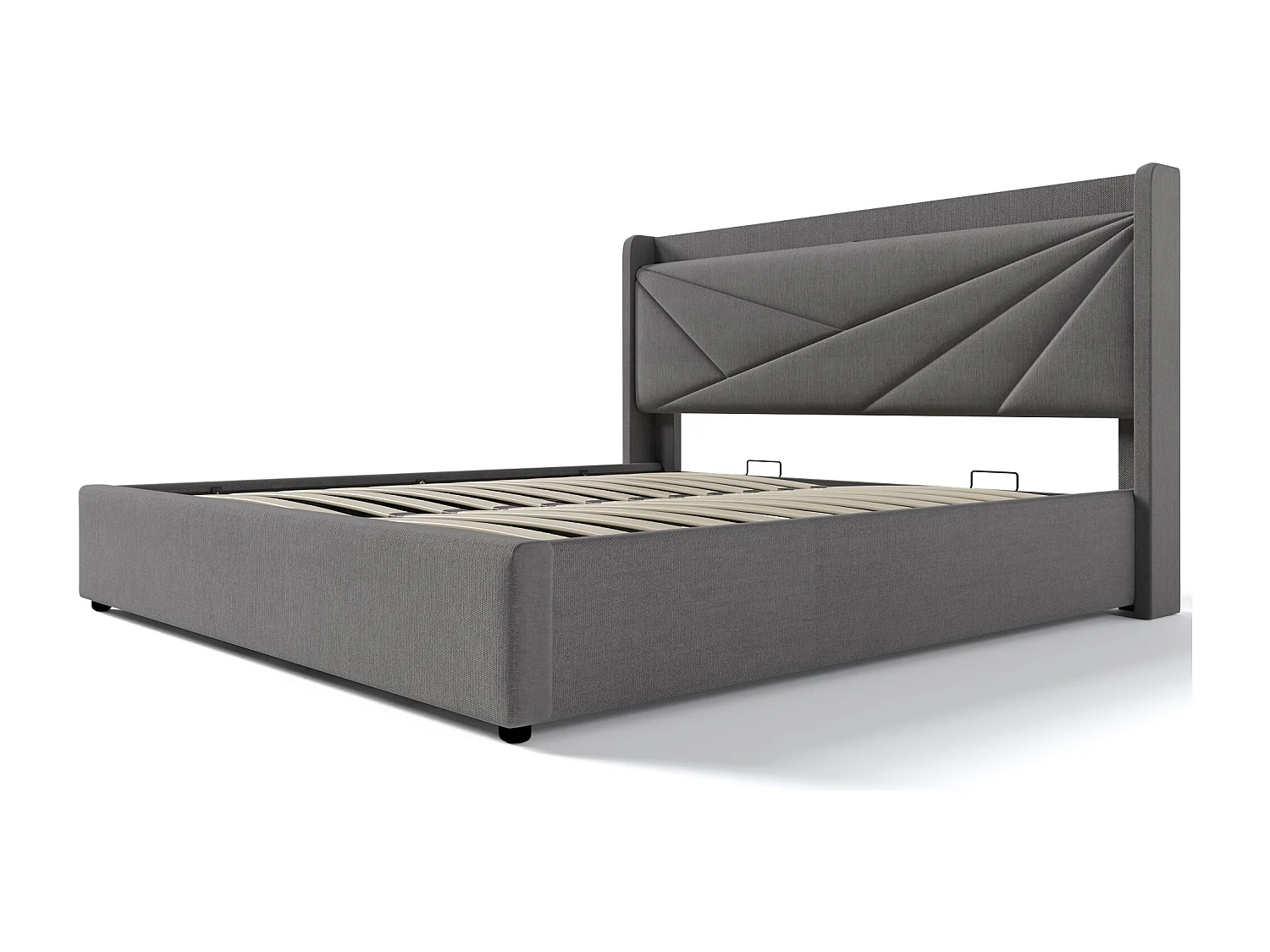 Lit coffre 160x200 cm, tête de lit géométrique avec USB et Type C, sommier et matelas inclus, coton et lin gris(Sans matelas)