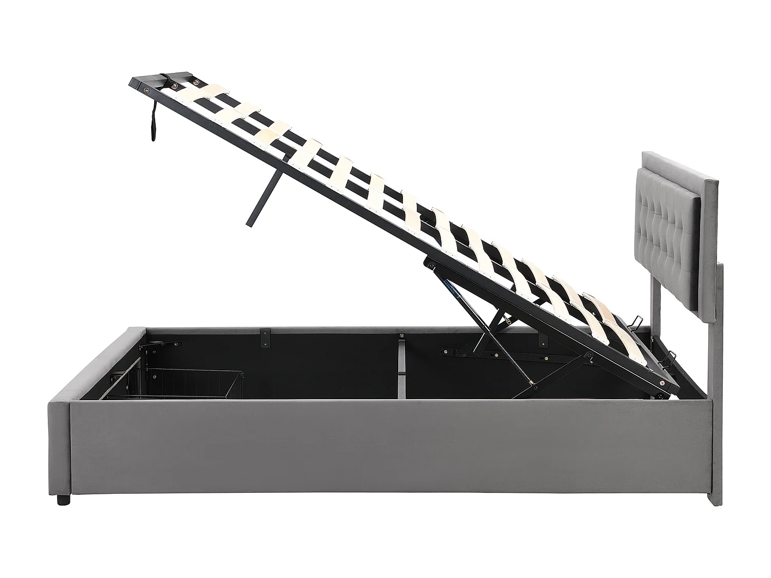 Lit coffre 140x190 cm avec sommier - 2 tiroirs et tête de lit réglable en hauteur - velours - gris (sans matelas)