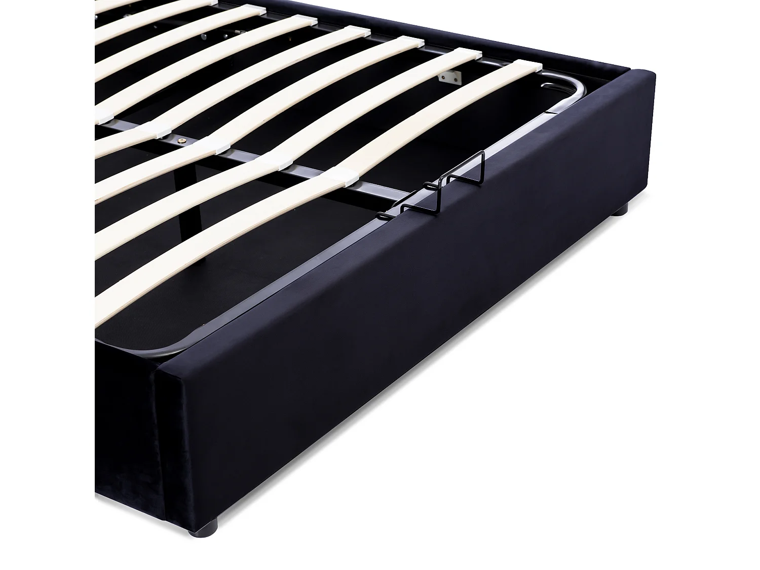 Lit coffre 140x200 cm avec tête de lit réglable, rangement hydraulique, velours et métal, noir (Sans matelas)