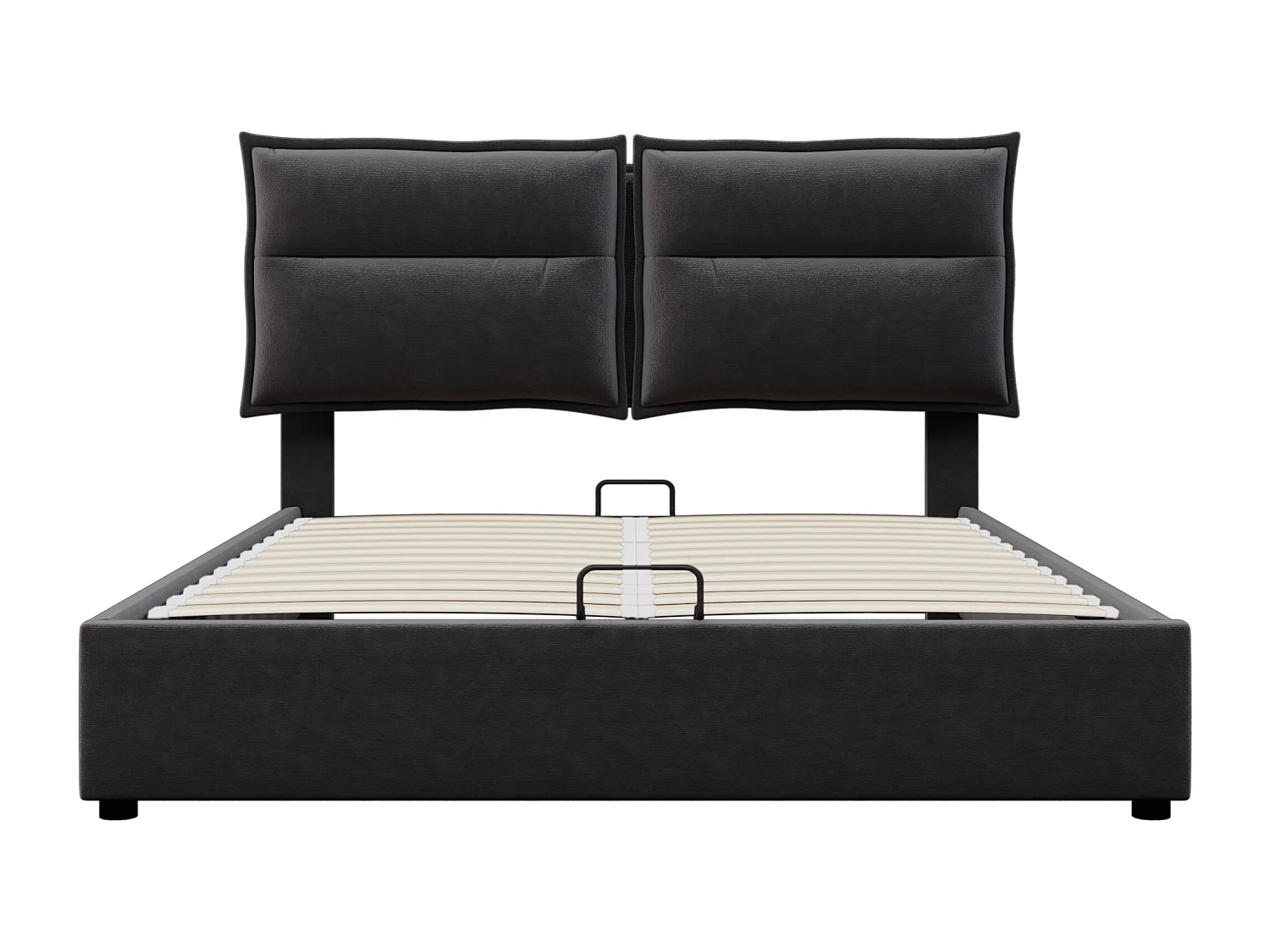 Lit coffre 140x200 cm avec tête de lit réglable, rangement hydraulique, velours et métal, noir (Sans matelas)