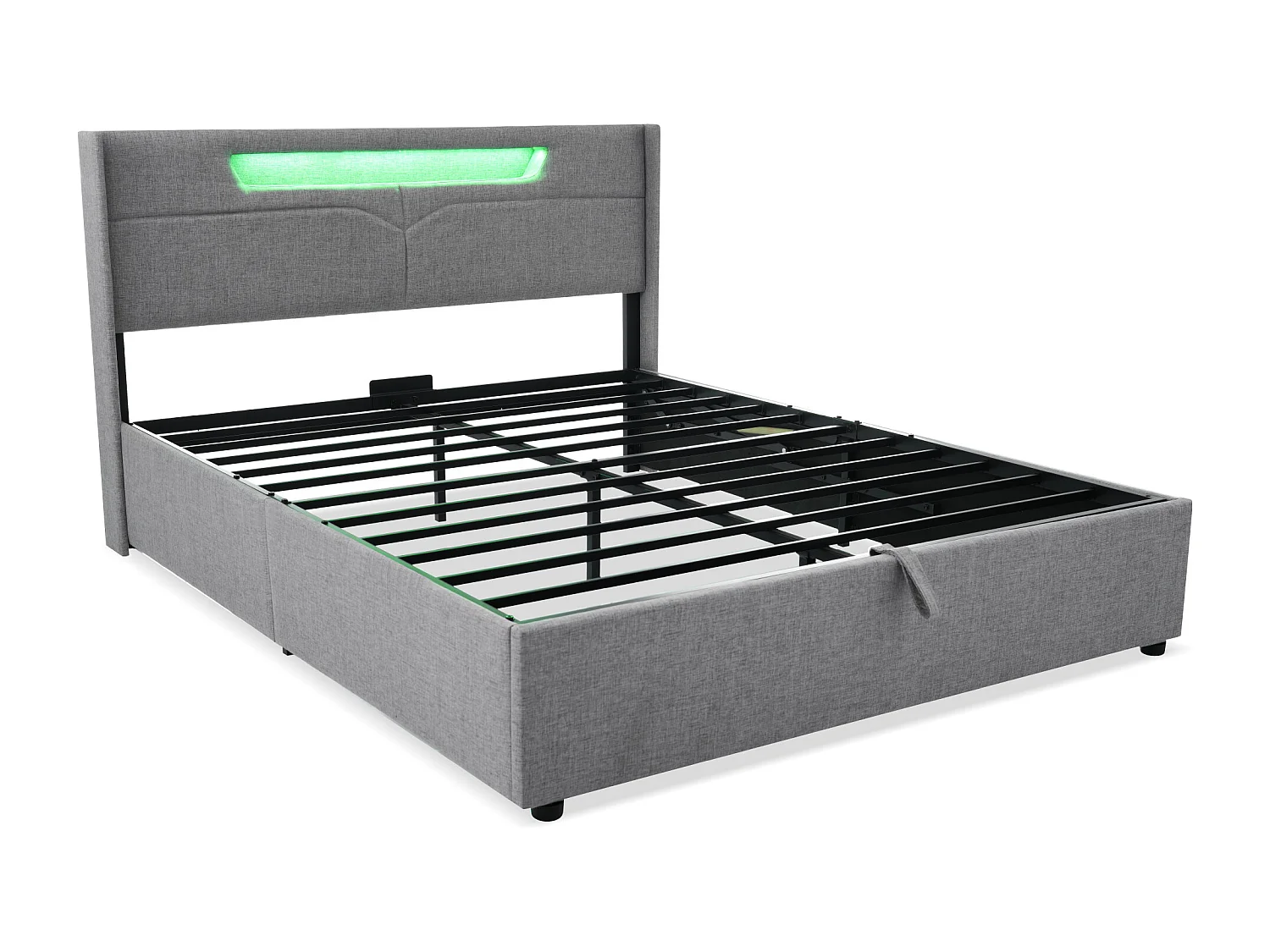 Lit coffre 160x200 cm - tête de lit avec USB et LED - cadre de lit en métal - lin gris (sans matelas)