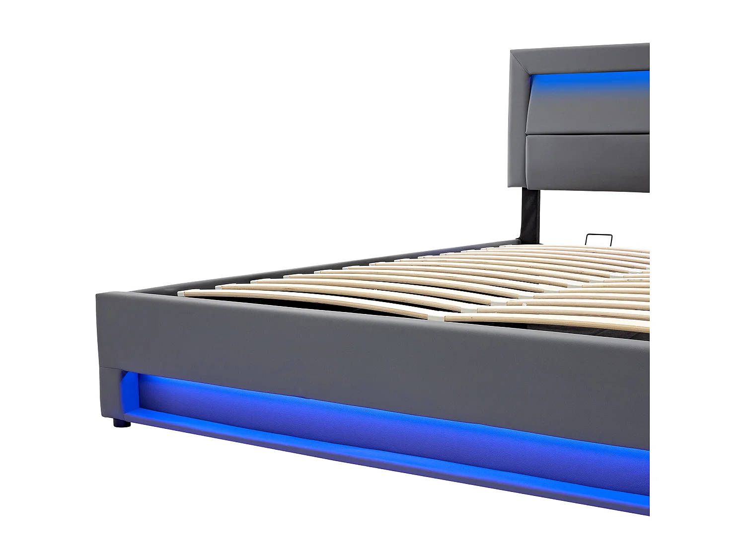 Lit coffre 160x200 cm avec sommier - tête de lit capitonnée avec LED et USB - similicuir - gris (sans matelas)