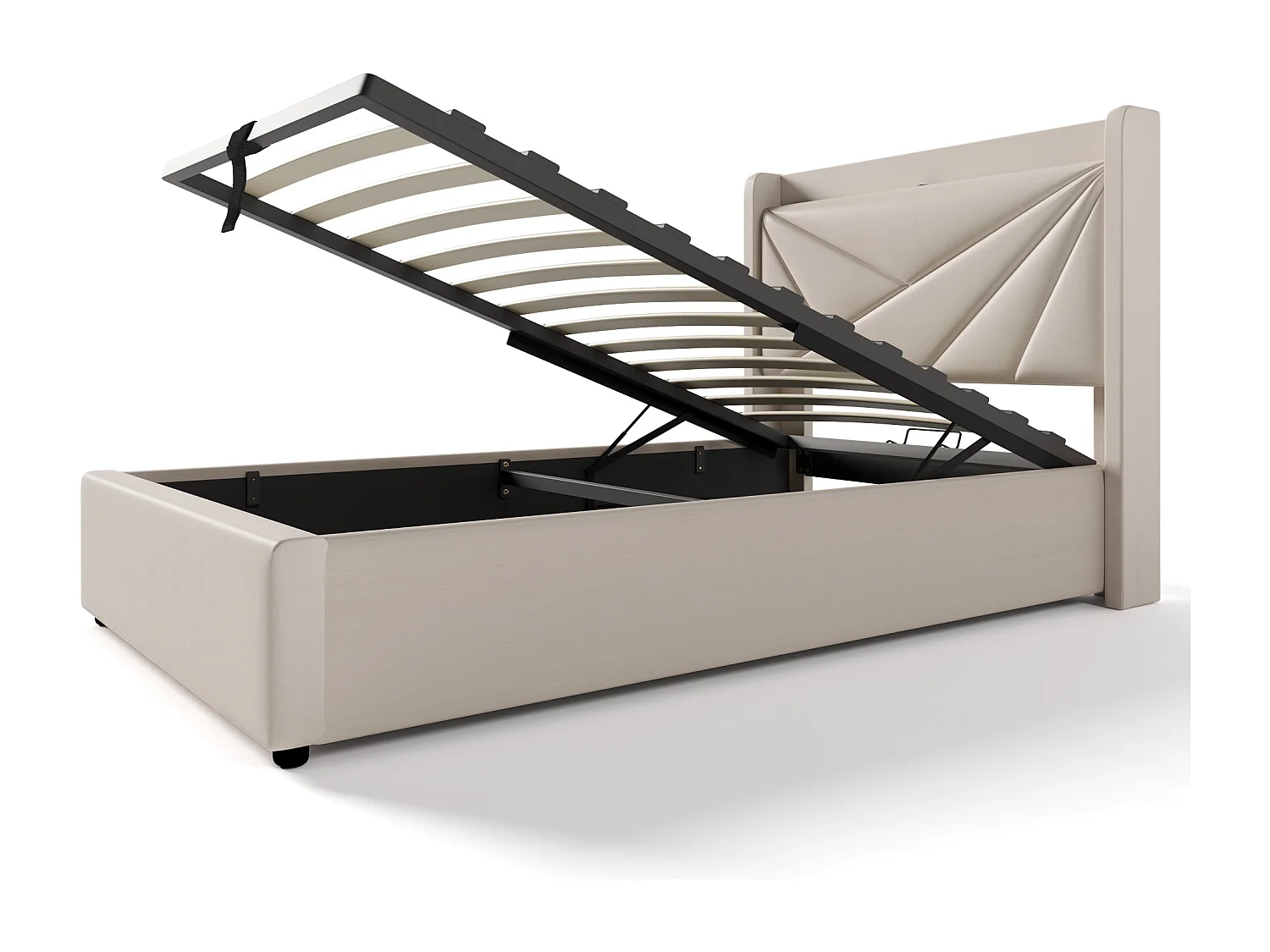 Lit coffre 90x200cm avec USB tête de lit cadre espace de rangement - Beige - (Avec matelas)