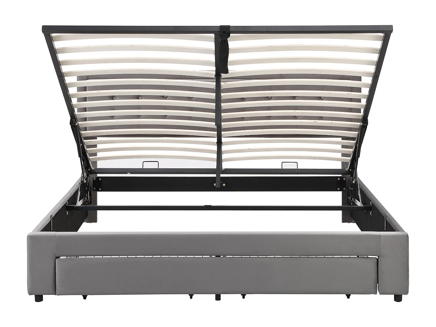 Lit coffre 160x200 cm avec tête de lit réglable et tiroirs, velours gris (Sans matelas)
