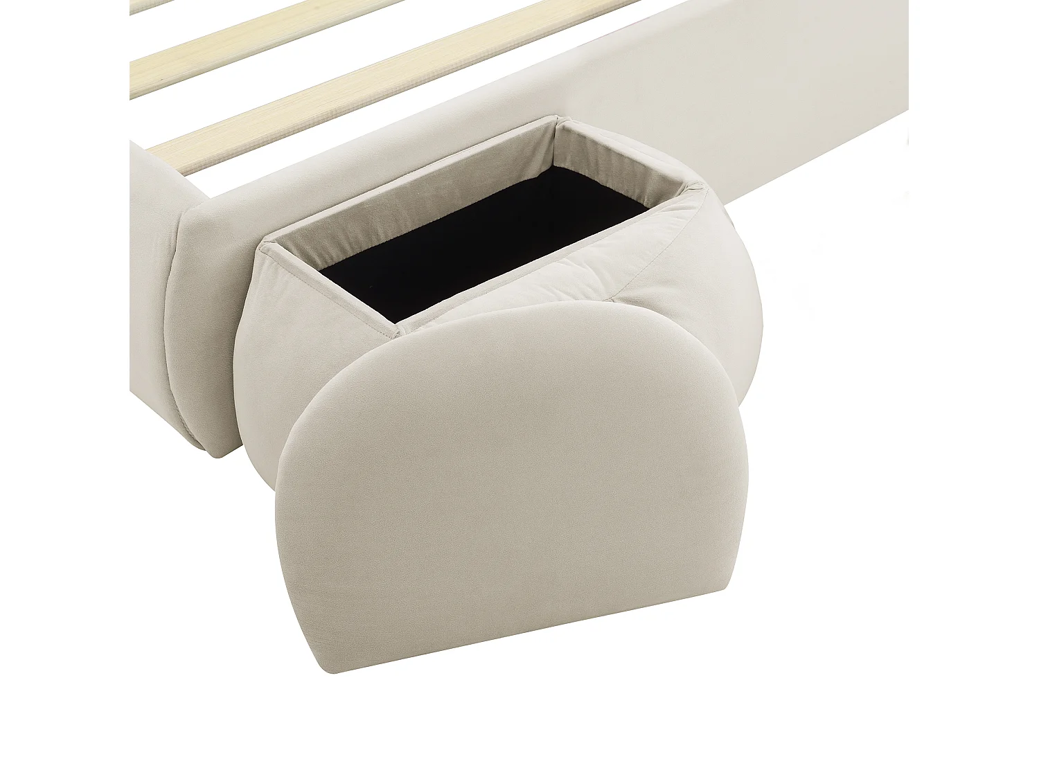 Lit Coffre 140x200cm avec LED espace de rangement et deux tabourets de rangement Revêtement en velours en beige pour enfants et adolescents