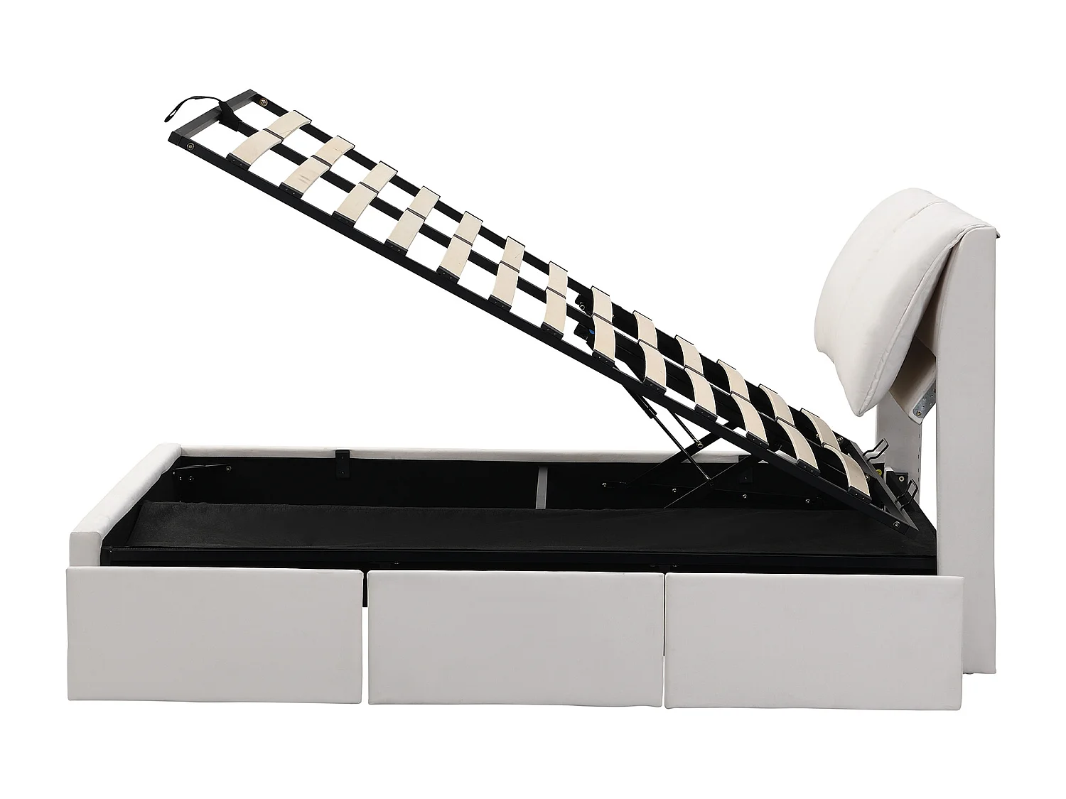 Lit coffre 140x200 cm avec sommier - tête de lit rembourré avec 3 tiroirs - velours - beige (sans matelas)