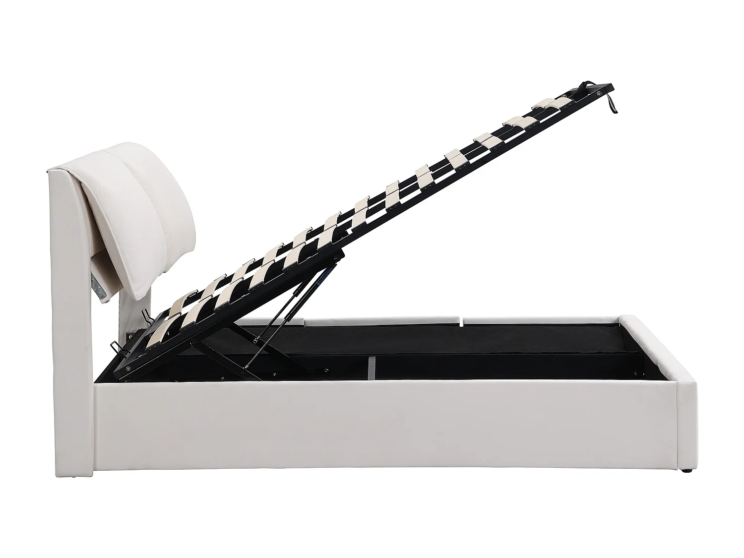 Lit coffre 140x200 cm avec ouverture hydraulique et 3 tiroirs, tête de lit réglable en hauteur, velours beige (Sans matelas)