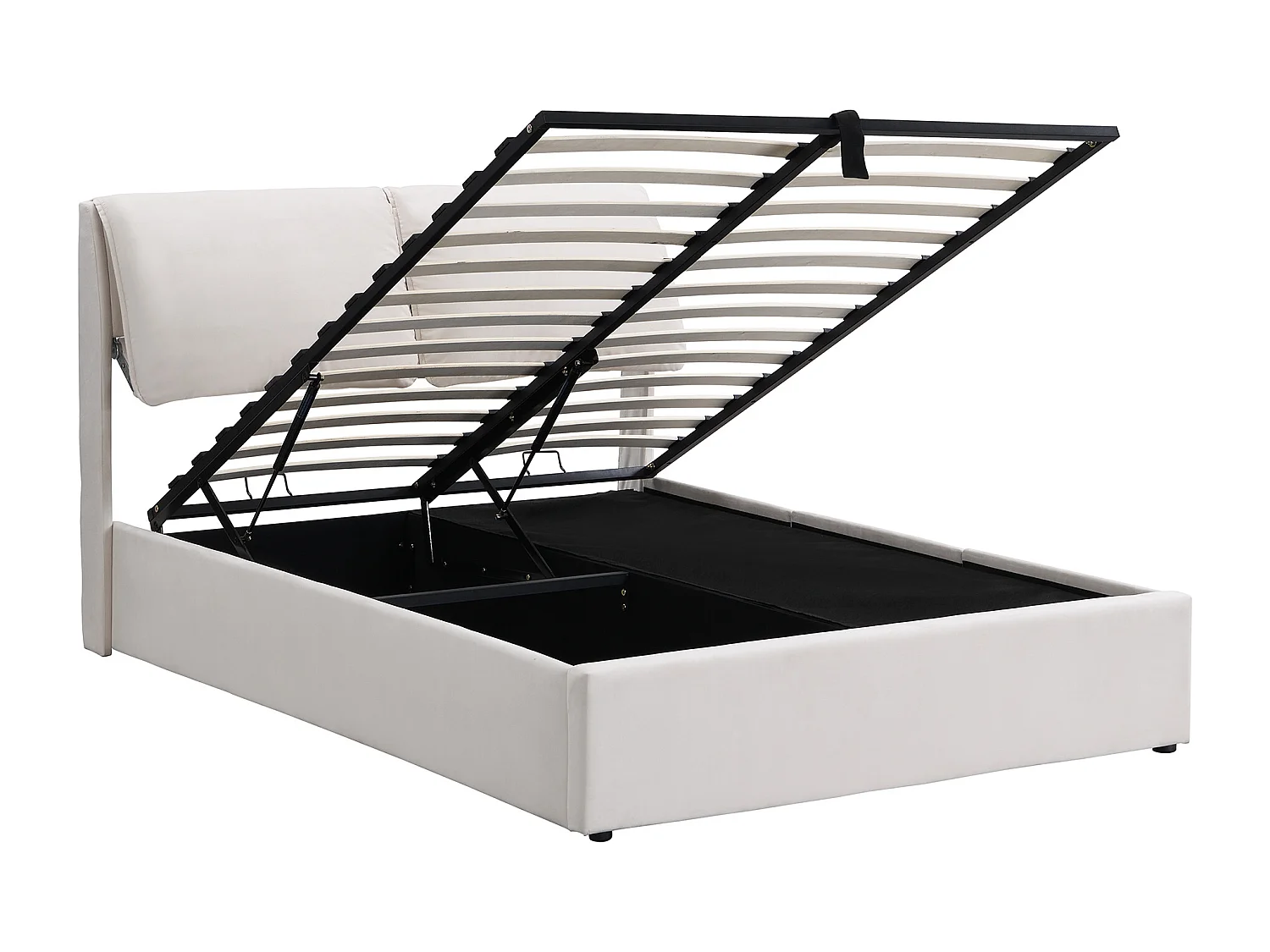 Lit coffre 140x200 cm avec ouverture hydraulique et 3 tiroirs, tête de lit réglable en hauteur, velours beige (Sans matelas)