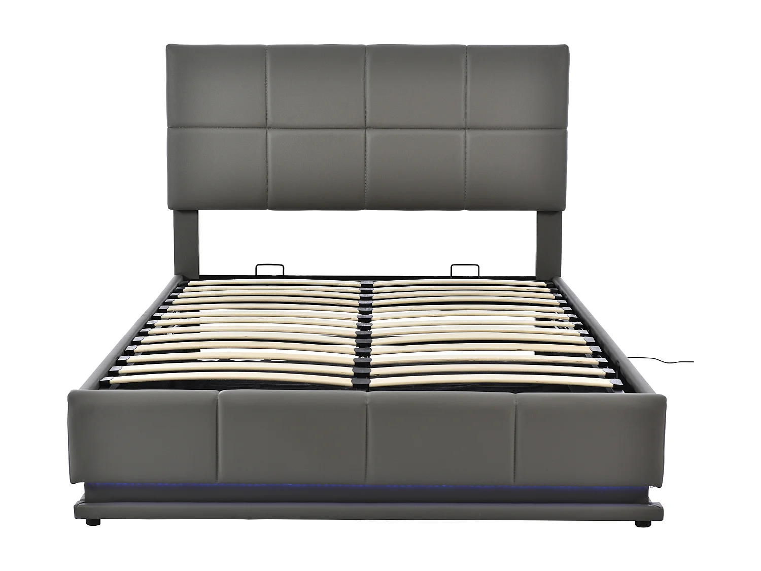 Lit coffre 140x200 cm avec LED et rangement hydraulique, avec sommier à lattes, tapissé, gris (Sans matelas)
