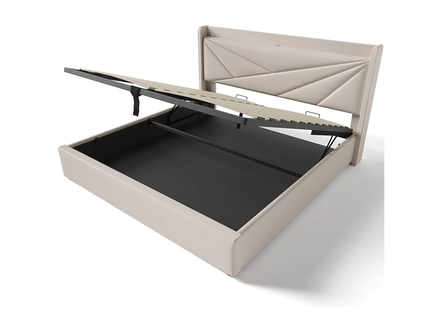 Lit coffre 160x200cm avec USB tête de lit cadre espace de rangement - Beige - (Avec matelas)