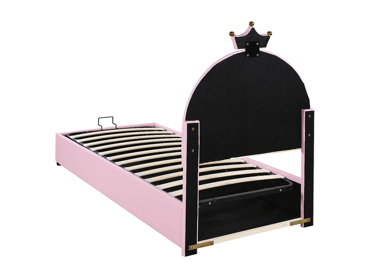 Lit coffre 90x200 cm avec tête de lit réglable en hauteur, avec sommier à lattes PU rose (Sans matelas)