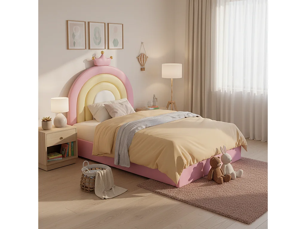 Lit coffre 90x200 cm avec tête de lit réglable en hauteur, avec sommier à lattes PU rose (Sans matelas)