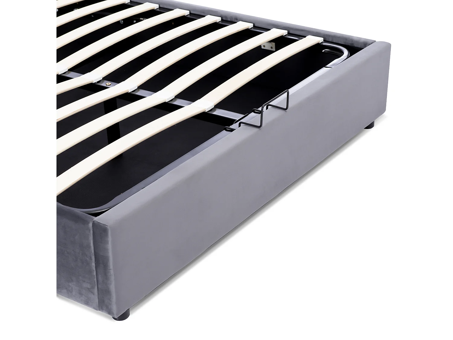 Lit coffre 140x200 cm avec sommier à lattes - tête de lit réglable en hauteur - velours gris (sans matelas)