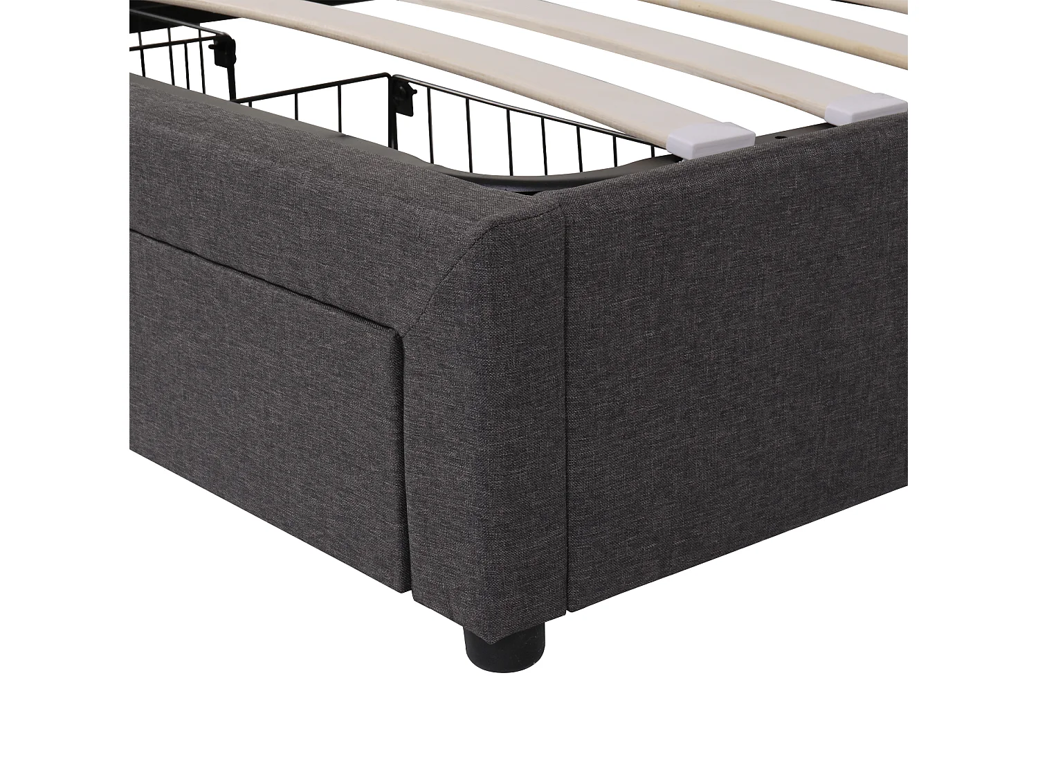 lit coffre 160x200 cm avec sommier - tête de lit de rangement à LED et tiroirs - lin - gris (sans matelas)