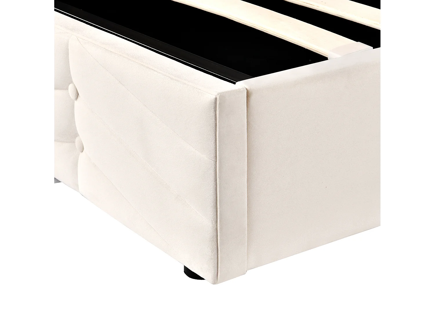 Lit coffre 140x200 cm avec sommier - tête de lit réglable en hauteur - métal + bois - velours beige (sans matelas)