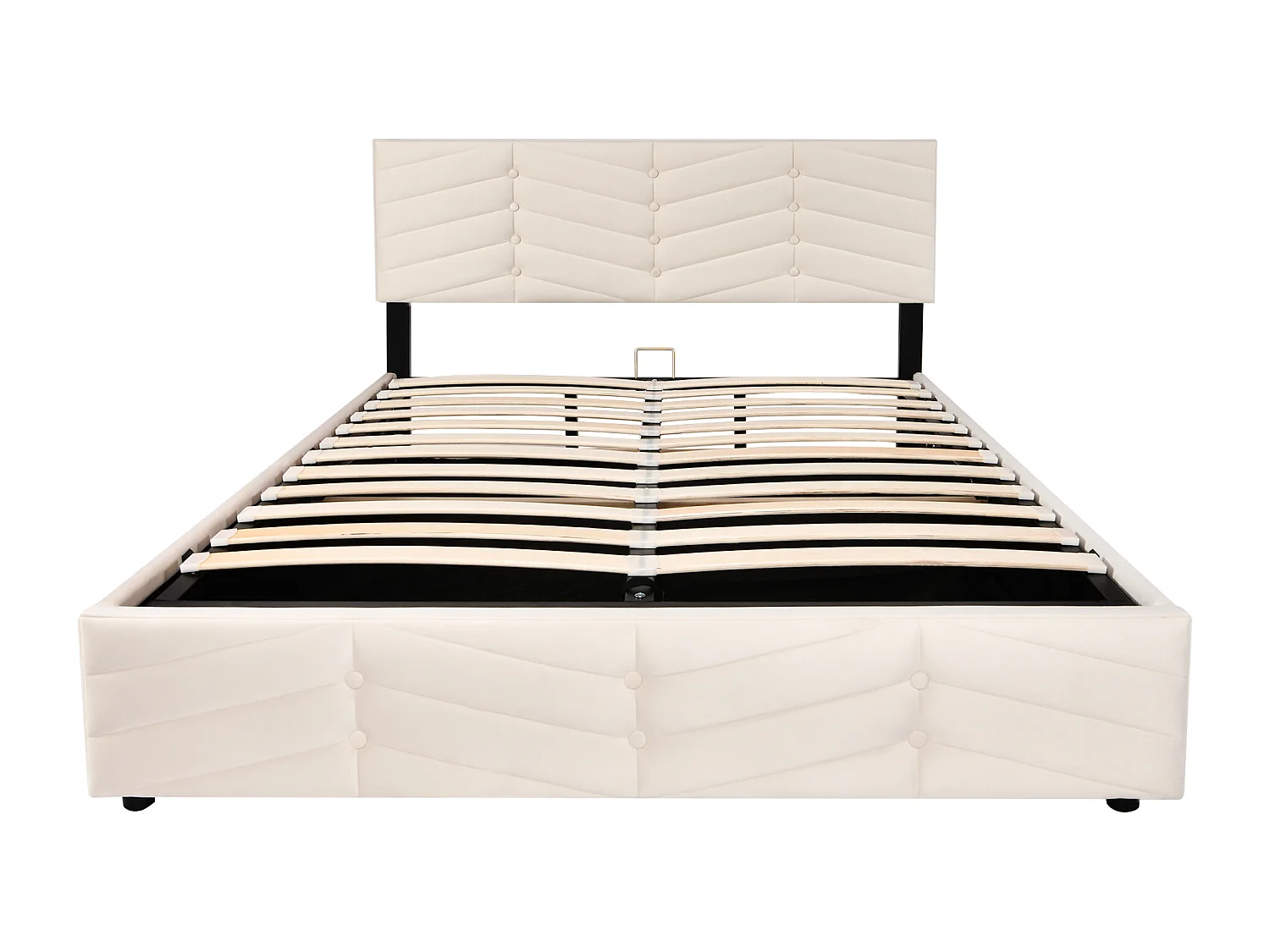 Lit coffre 140x200 cm avec tête de lit réglable, avec sommier à lattes, en velours beige (Sans matelas)