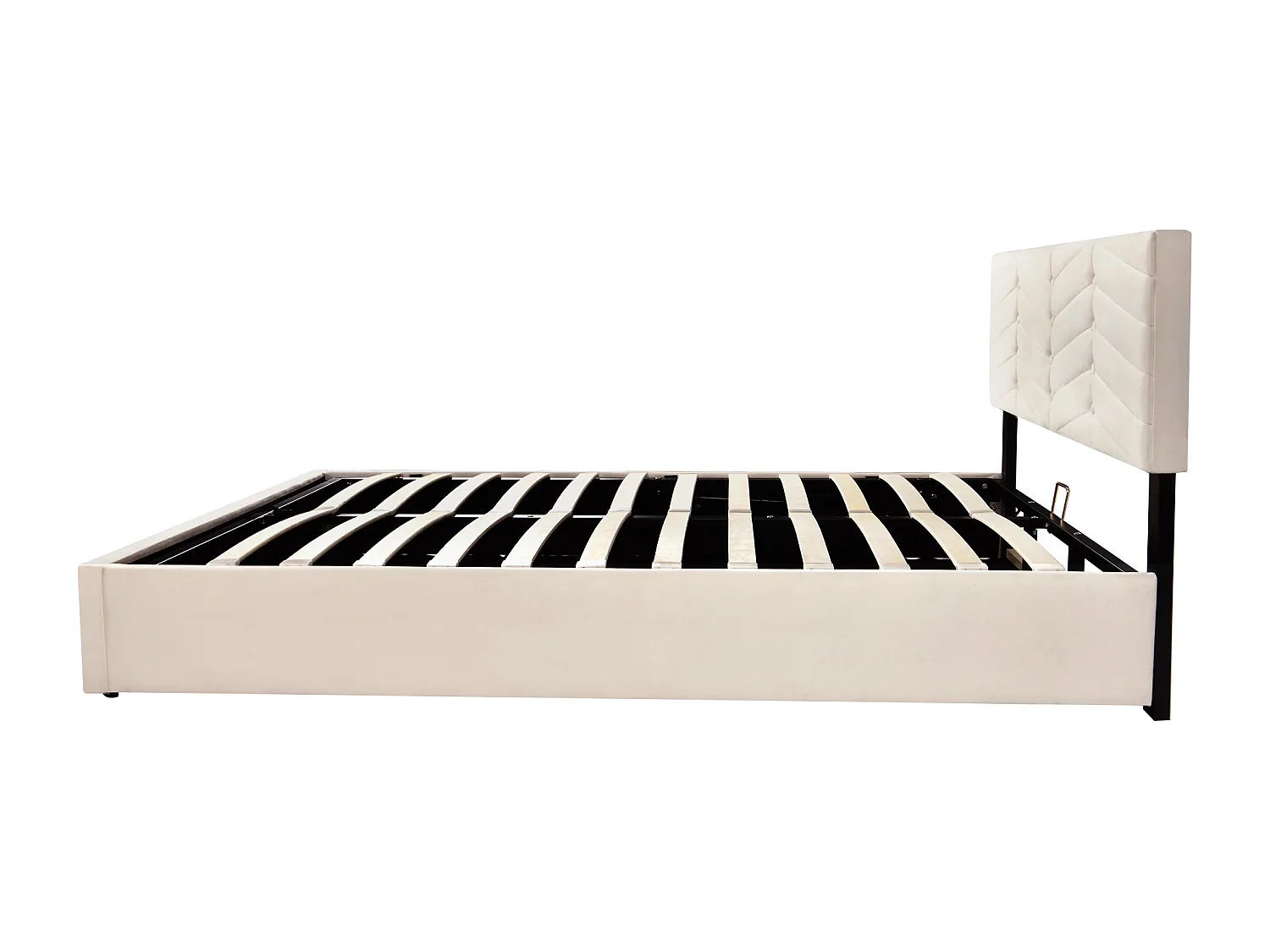 Lit coffre 140x200 cm avec tête de lit réglable, avec sommier à lattes, en velours beige (Sans matelas)