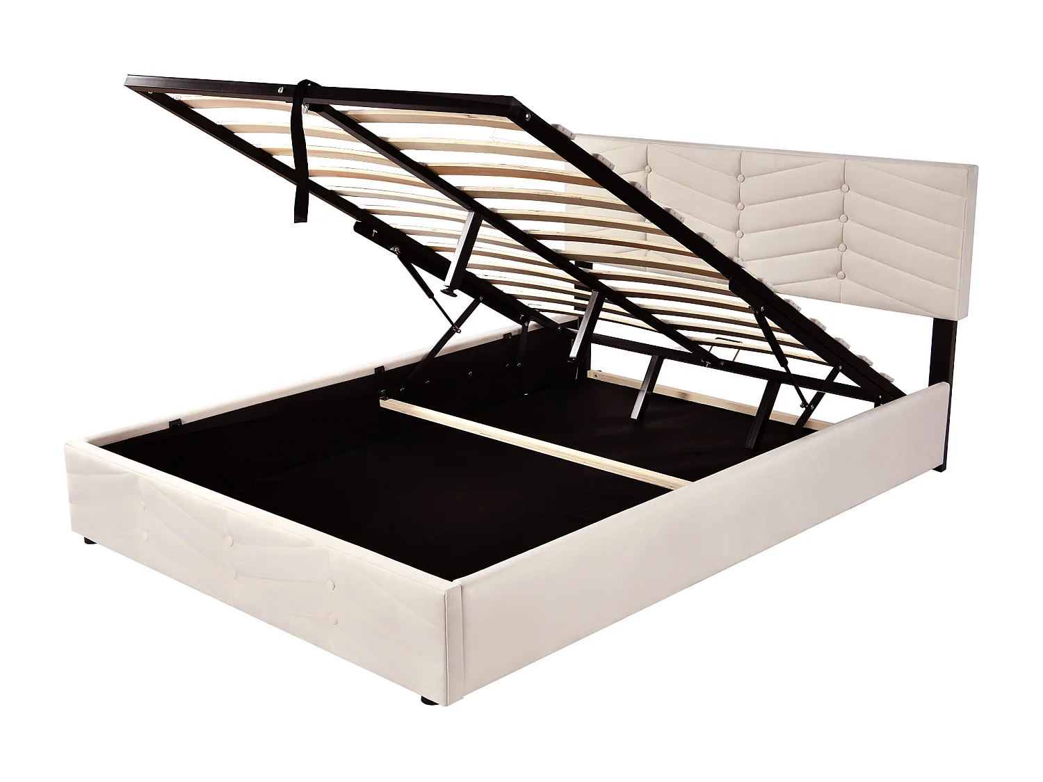 Lit coffre 140x200 cm avec tête de lit réglable, avec sommier à lattes, en velours beige (Sans matelas)