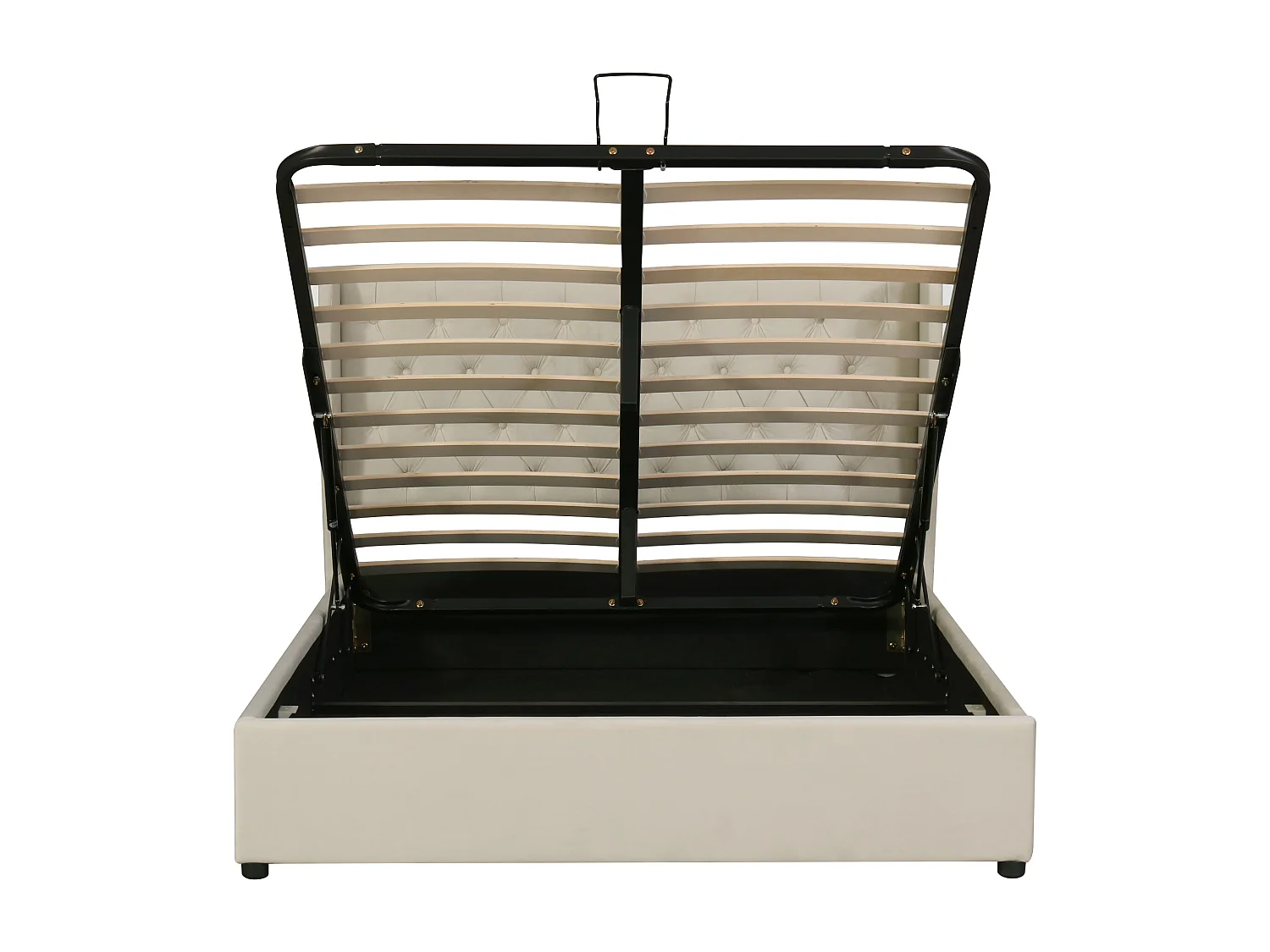 Lit coffre 140x190 cm avec tête de lit rembourrée et sommier à lattes velours beige (Sans matelas)
