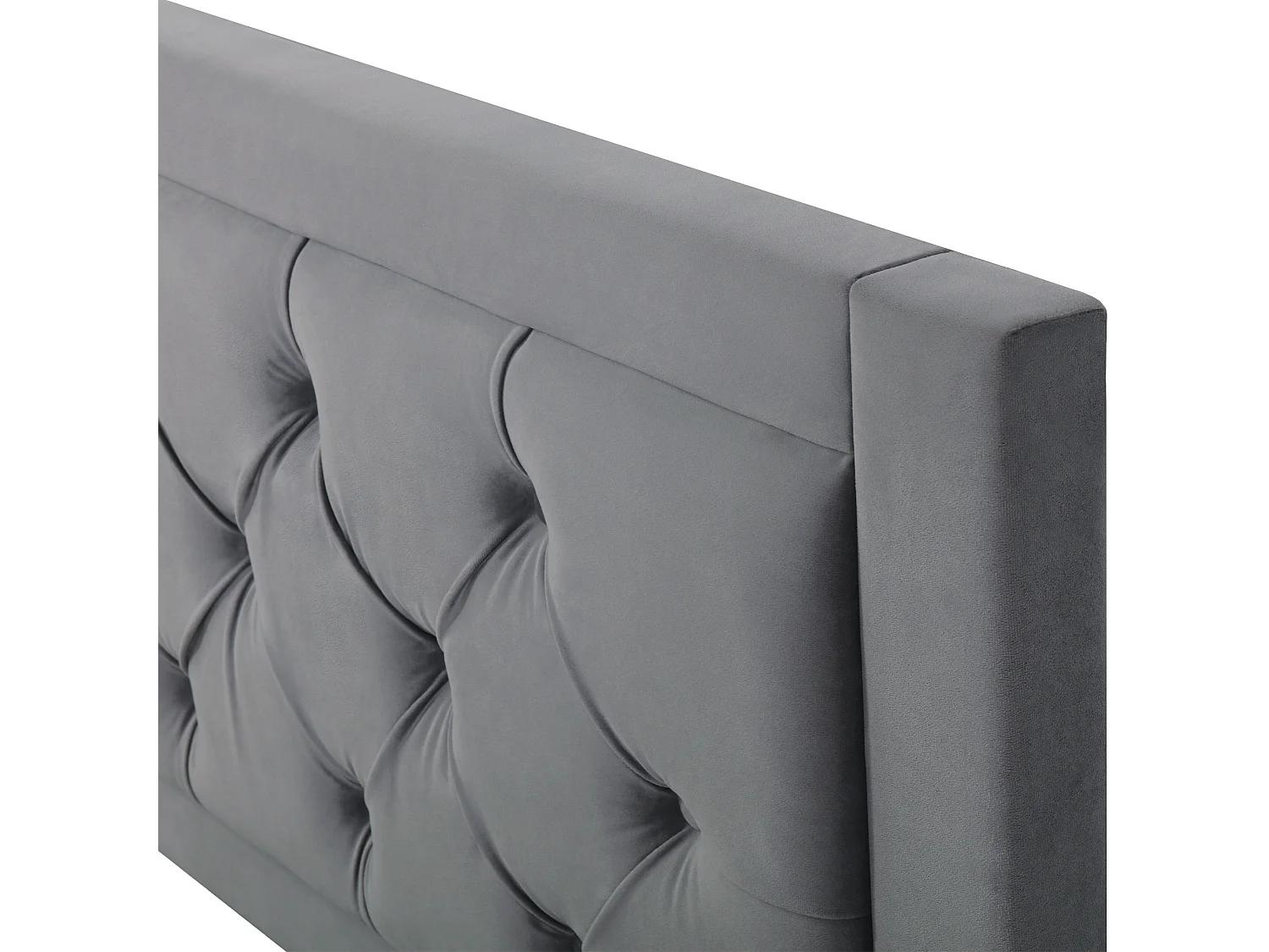 Lit coffre 140x200cm avec sommier - tête de lit capitonnée - velours gris (sans matelas)