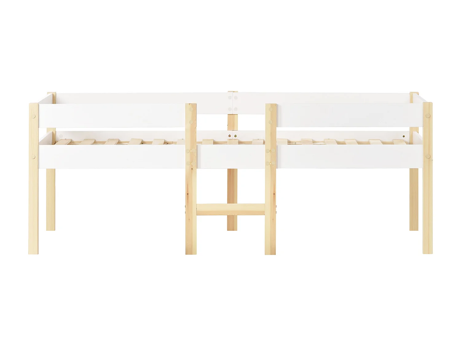 Lit enfant 90x200 cm avec barrière de sécurité et échelle, bois et MDF, blanc (Sans matelas)