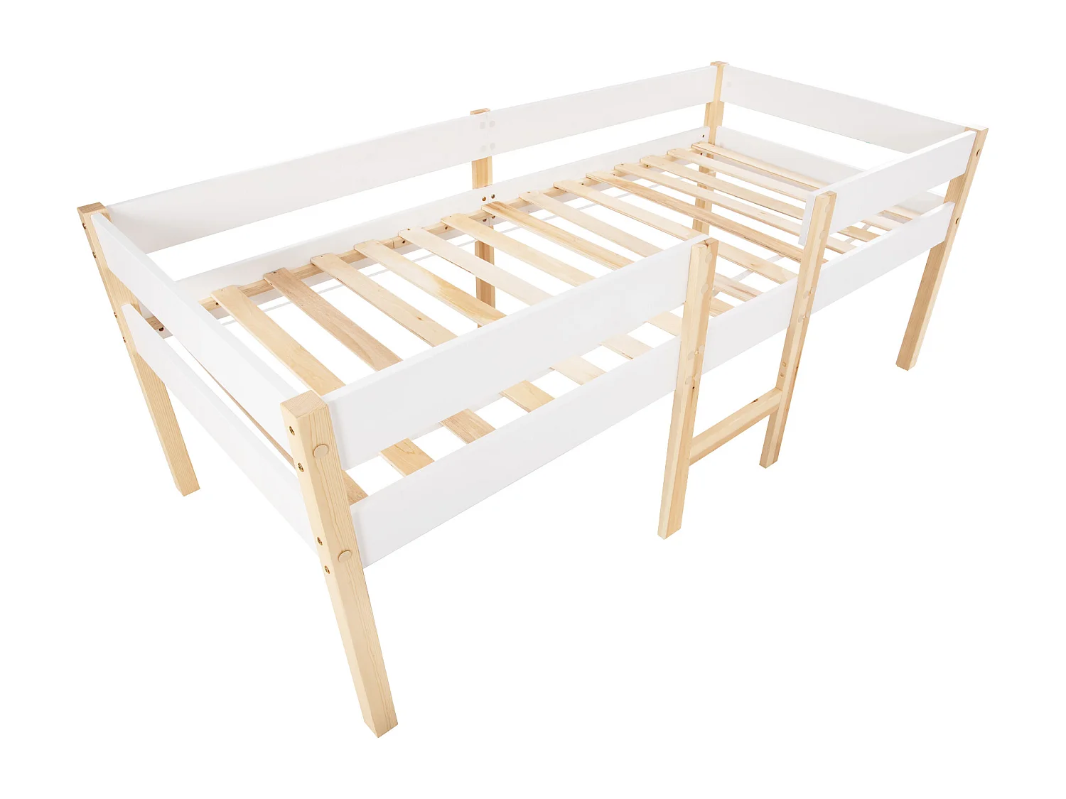 Lit enfant 90x200 cm avec barrière de sécurité et échelle, bois et MDF, blanc (Sans matelas)
