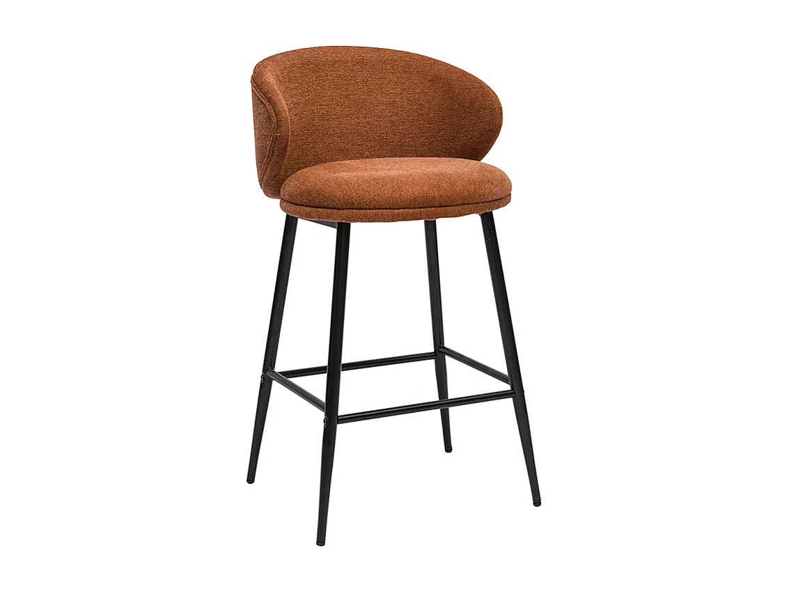 Tabourets de bar design en tissu effet velours texturé terre brûlée et métal noir (lot de 2) ROSALIE
