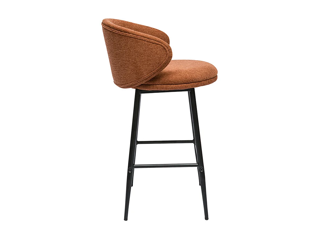 Tabourets de bar design en tissu effet velours texturé terre brûlée et métal noir (lot de 2) ROSALIE