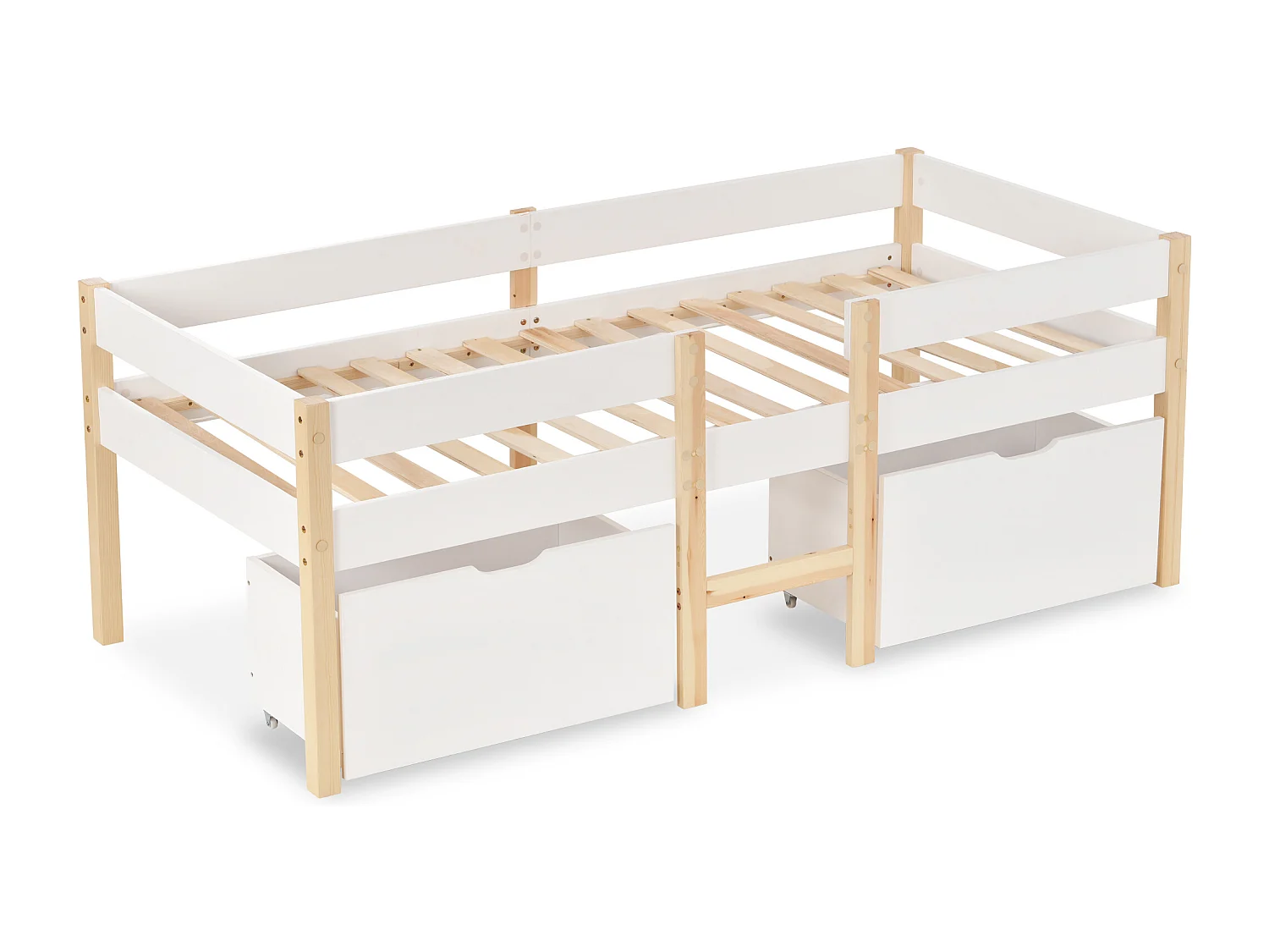 Lit enfant 90x190 cm avec tiroirs et protection antichute, avec échelle, bois, blanc (Sans matelas)