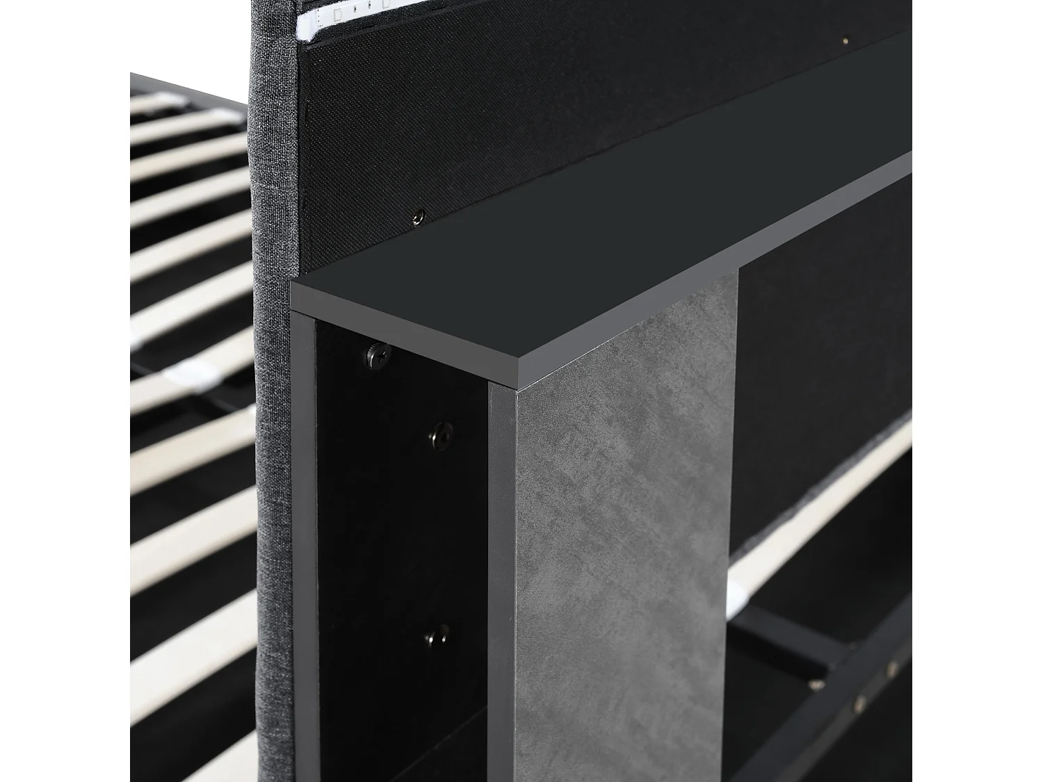 Lit coffre 160x200cm avec sommier - tête de lit réglable avec USB et LED - lin gris (sans matelas)