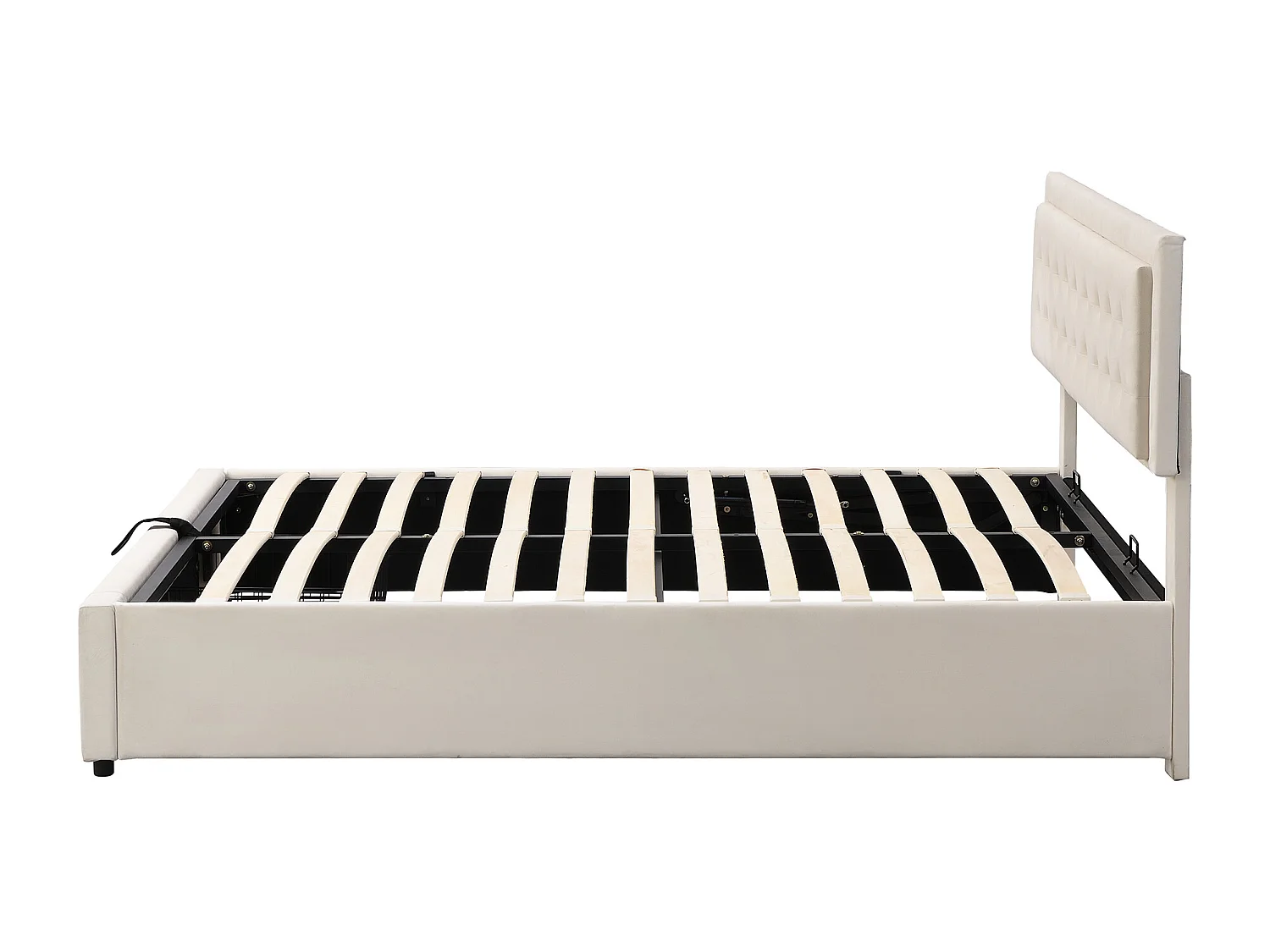 Lit coffre 180x200 cm avec sommier - 2 tiroirs et tête de lit réglable en hauteur - velours - beige (sans matelas)