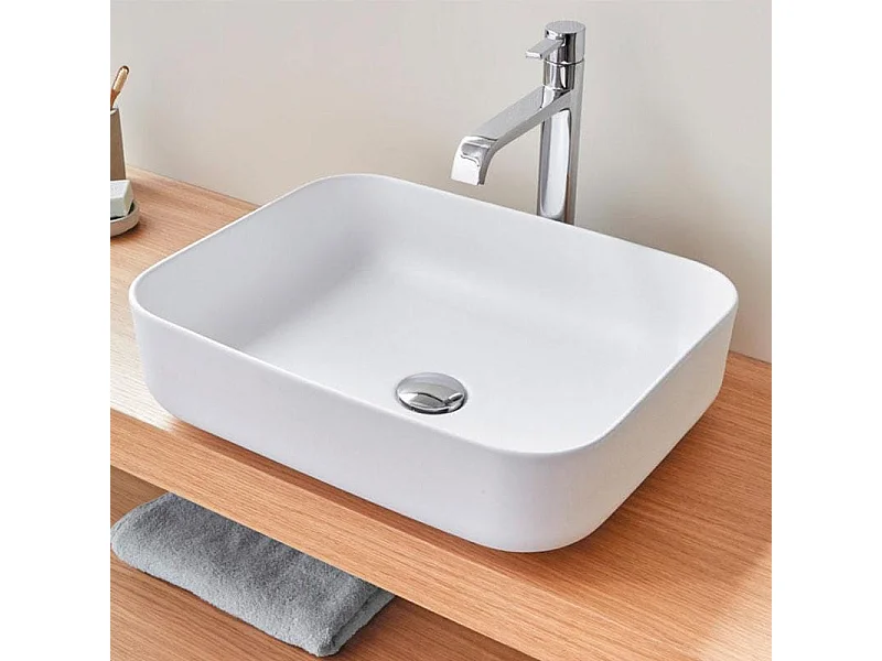 Lavabo sobre encimera rectangular en cerámica CATANIA blanco  50 x 40 cm Blanco mate