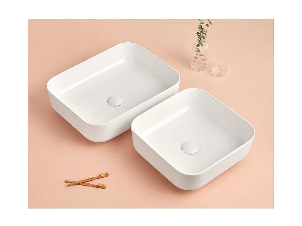 Lavabo sobre encimera rectangular en cerámica CATANIA blanco  50 x 40 cm Blanco mate