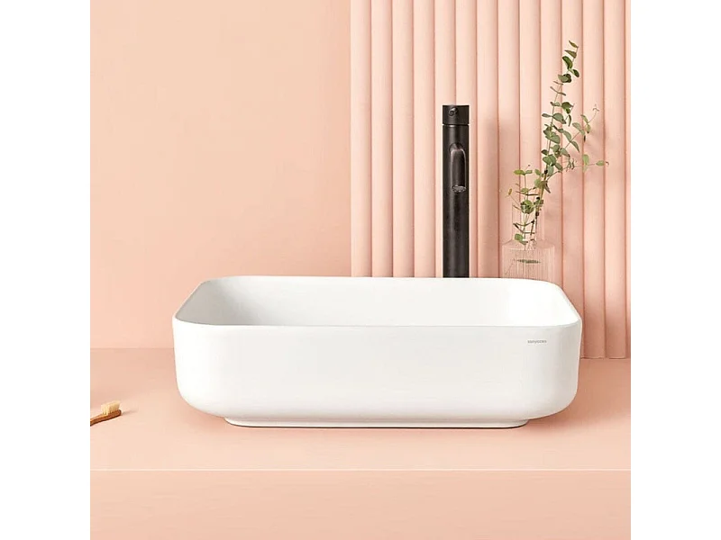 Lavabo sobre encimera rectangular en cerámica CATANIA blanco  50 x 40 cm Blanco mate