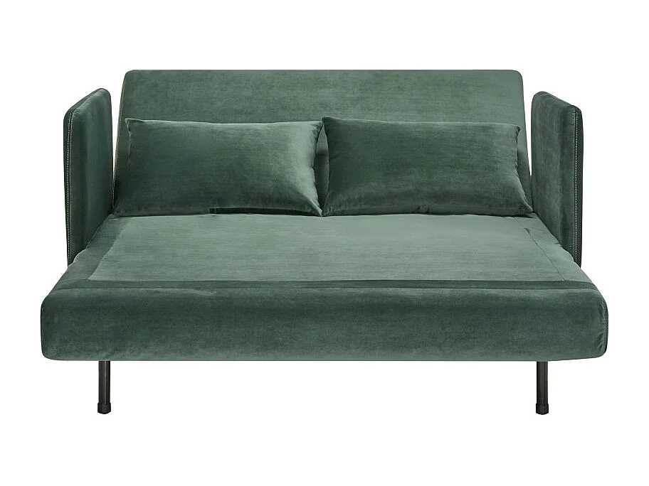 Belushi - Canapé convertible 2 places en velours pieds bois foncé - Vert forêt